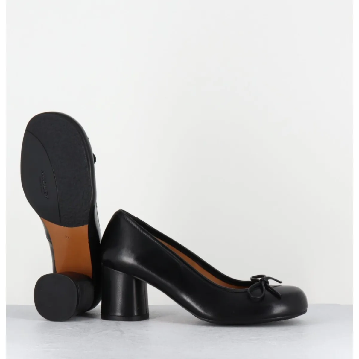 Chaussures^AUDLEY Escarpins à talon cuir & petit noeud - RINA NAPPA BLACK NOIR