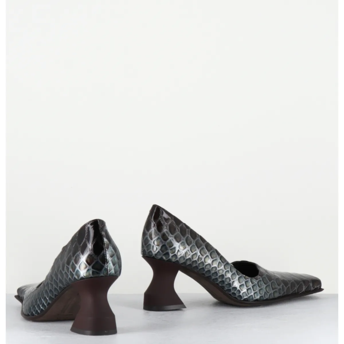 Chaussures^MIISTA Escarpins bout carré imprimé serpent marron - BETH BLU BROWN SNAKE BLEU