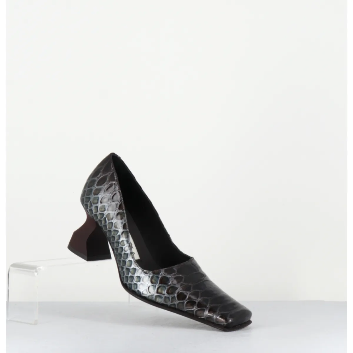 Chaussures^MIISTA Escarpins bout carré imprimé serpent marron - BETH BLU BROWN SNAKE BLEU