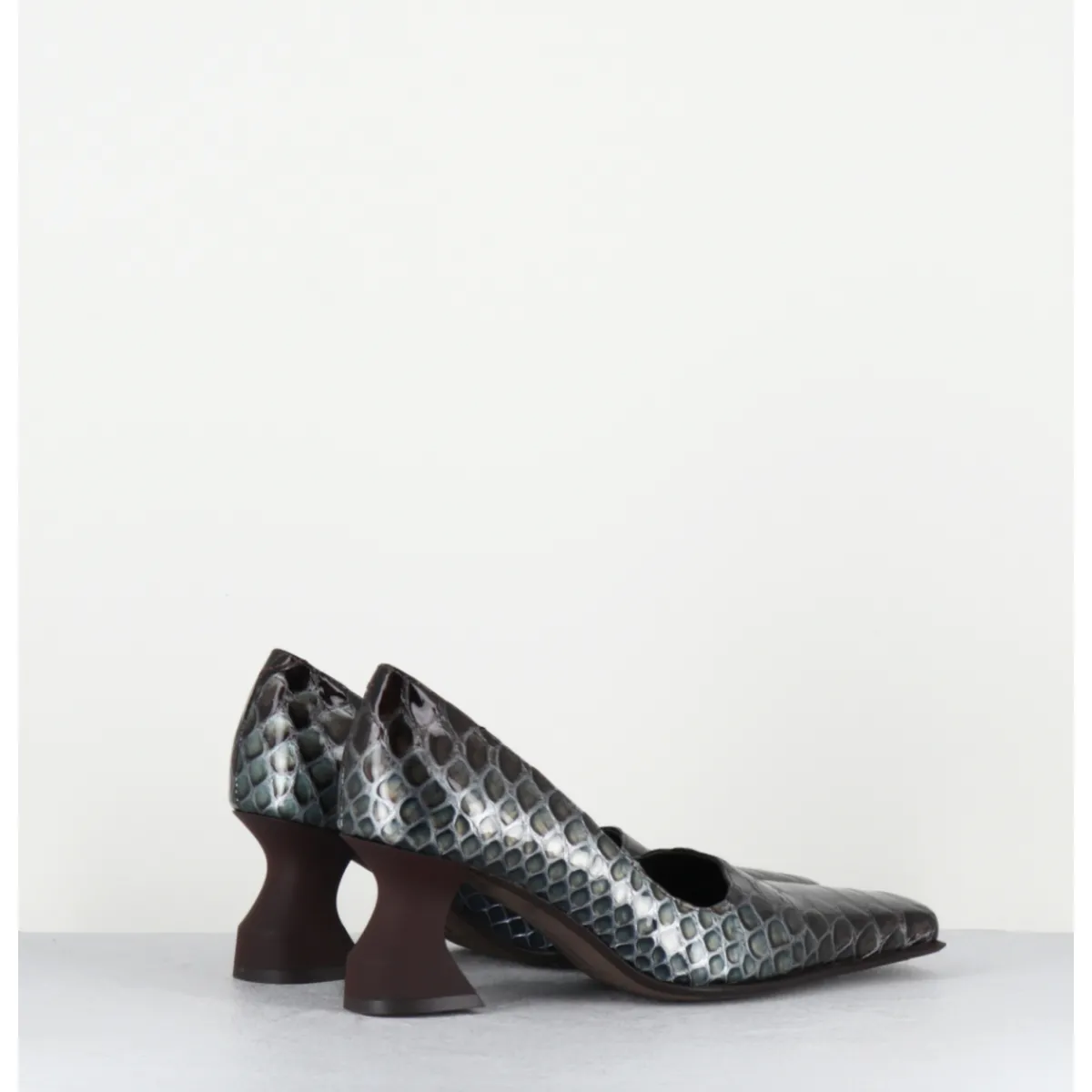 Chaussures^MIISTA Escarpins bout carré imprimé serpent marron - BETH BLU BROWN SNAKE BLEU