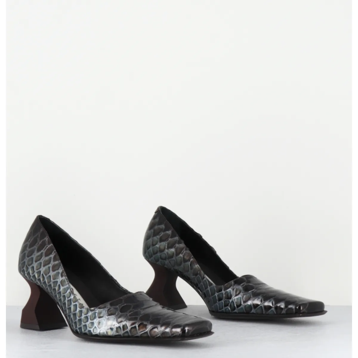 Chaussures^MIISTA Escarpins bout carré imprimé serpent marron - BETH BLU BROWN SNAKE BLEU