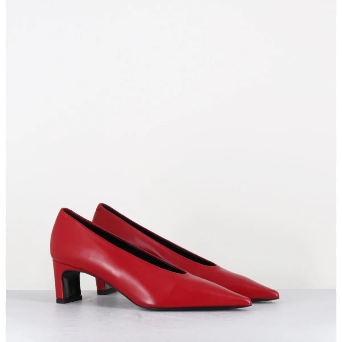 Chaussures^TO&CO Escarpins bout pointu petit talon en cuir - SLIDE24 NAPPA RUBIN ROUGE