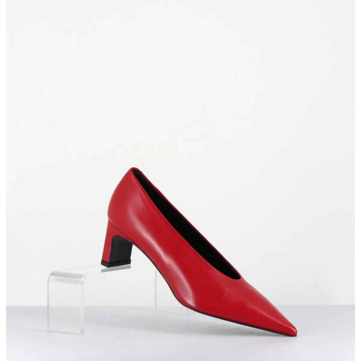 Chaussures^TO&CO Escarpins bout pointu petit talon en cuir - SLIDE24 NAPPA RUBIN ROUGE