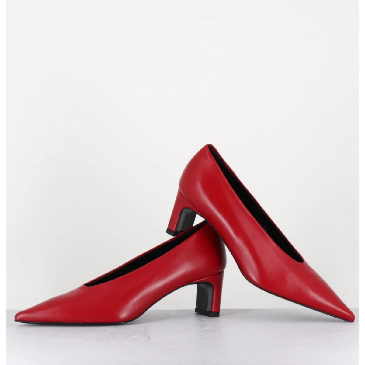 Chaussures^TO&CO Escarpins bout pointu petit talon en cuir - SLIDE24 NAPPA RUBIN ROUGE