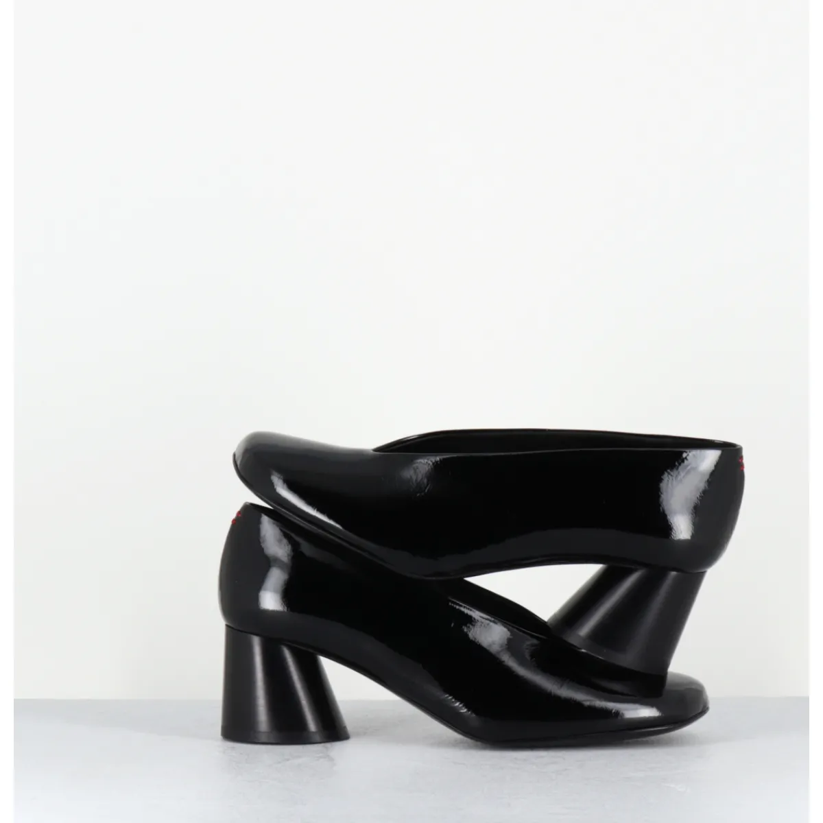 Chaussures^HALMANERA Escarpins en cuir vernis souple talon graphique - ODILE01 MUNA NERO NOIR