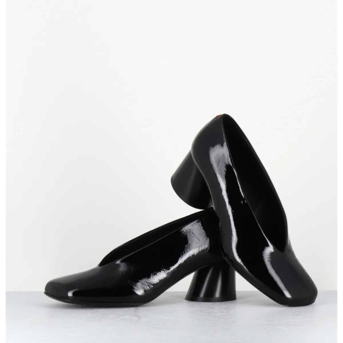 Chaussures^HALMANERA Escarpins en cuir vernis souple talon graphique - ODILE01 MUNA NERO NOIR