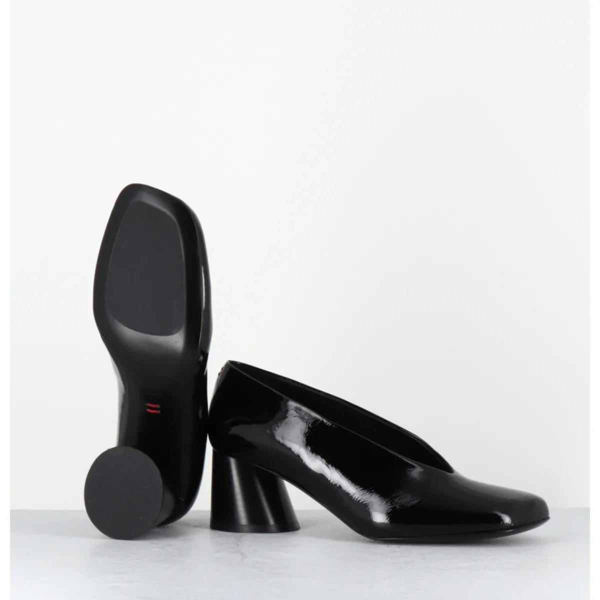Chaussures^HALMANERA Escarpins en cuir vernis souple talon graphique - ODILE01 MUNA NERO NOIR