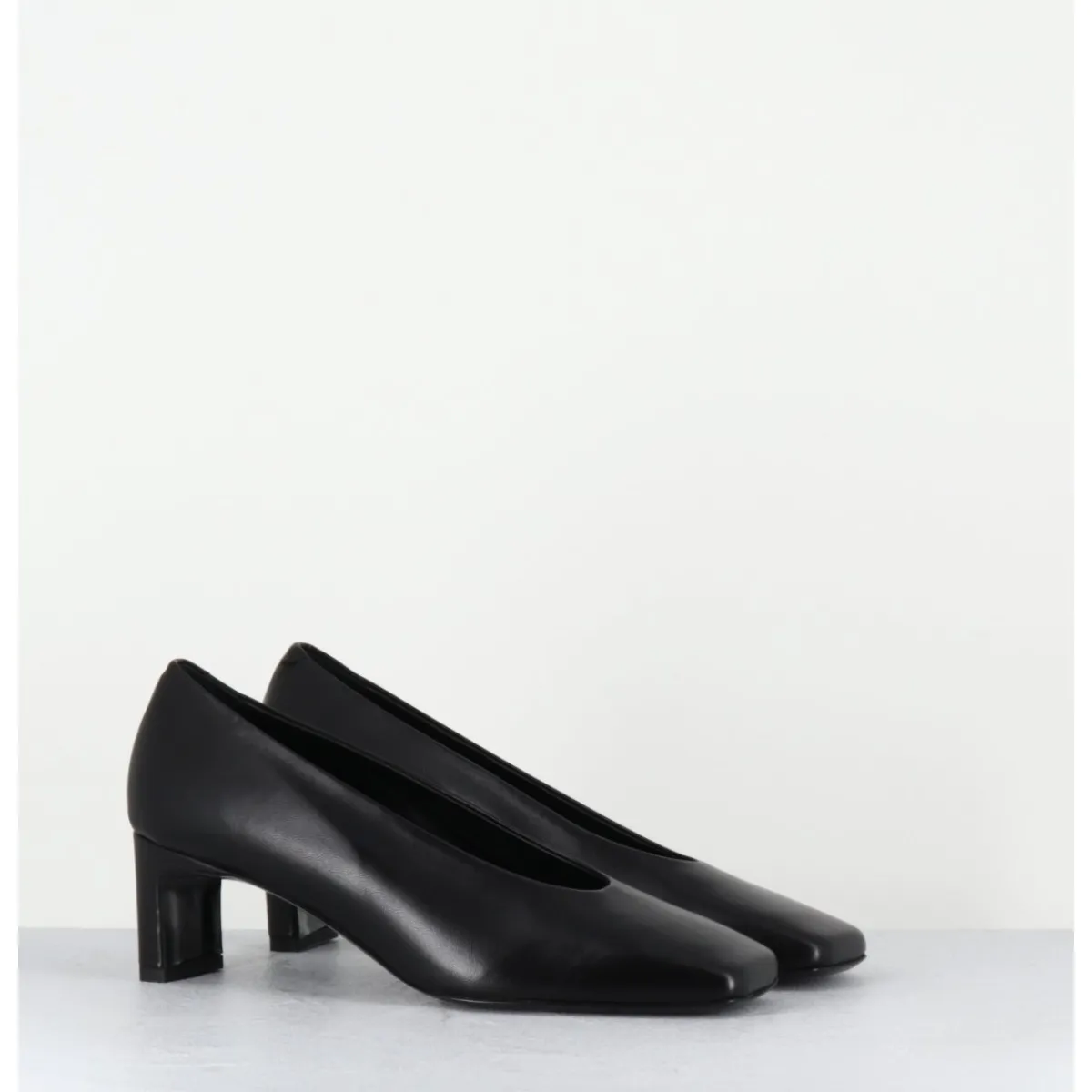 Chaussures^TO&CO Escarpins petit talon bout carré en cuir - SANTI BLACK COWHIDE NOIR