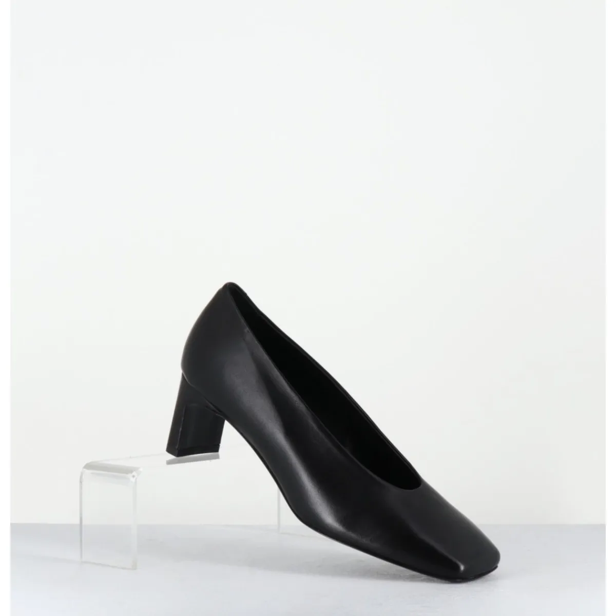 Chaussures^TO&CO Escarpins petit talon bout carré en cuir - SANTI BLACK COWHIDE NOIR