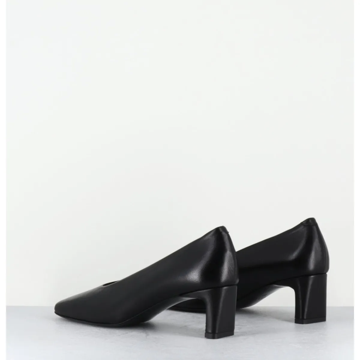 Chaussures^TO&CO Escarpins petit talon bout carré en cuir - SANTI BLACK COWHIDE NOIR