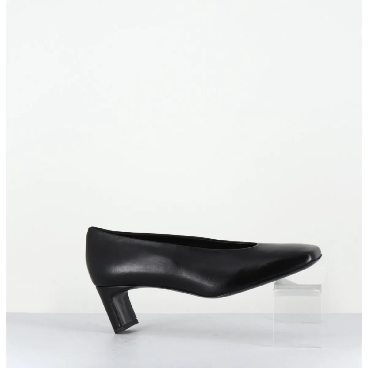 Chaussures^TO&CO Escarpins petit talon bout carré en cuir - SANTI BLACK COWHIDE NOIR