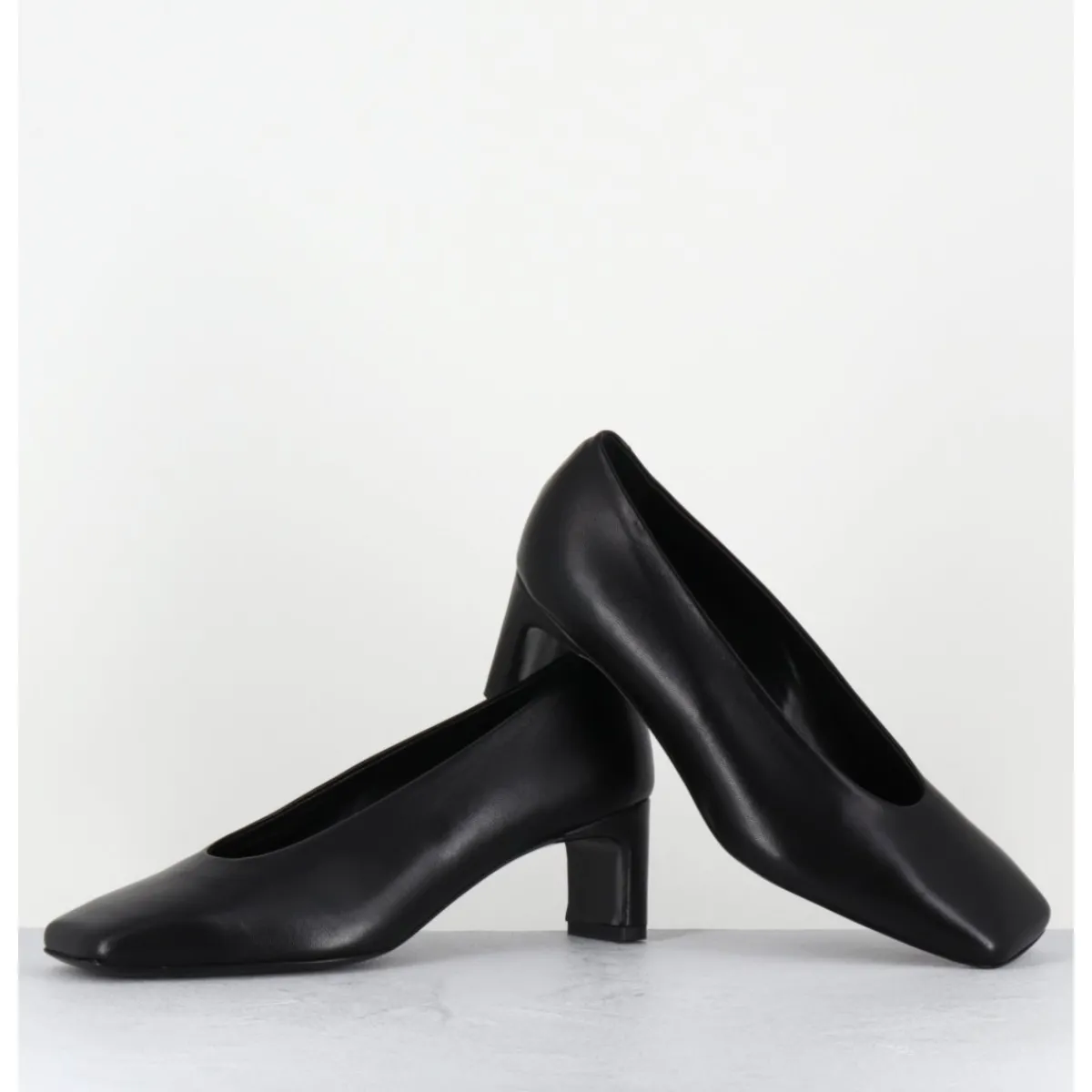 Chaussures^TO&CO Escarpins petit talon bout carré en cuir - SANTI BLACK COWHIDE NOIR