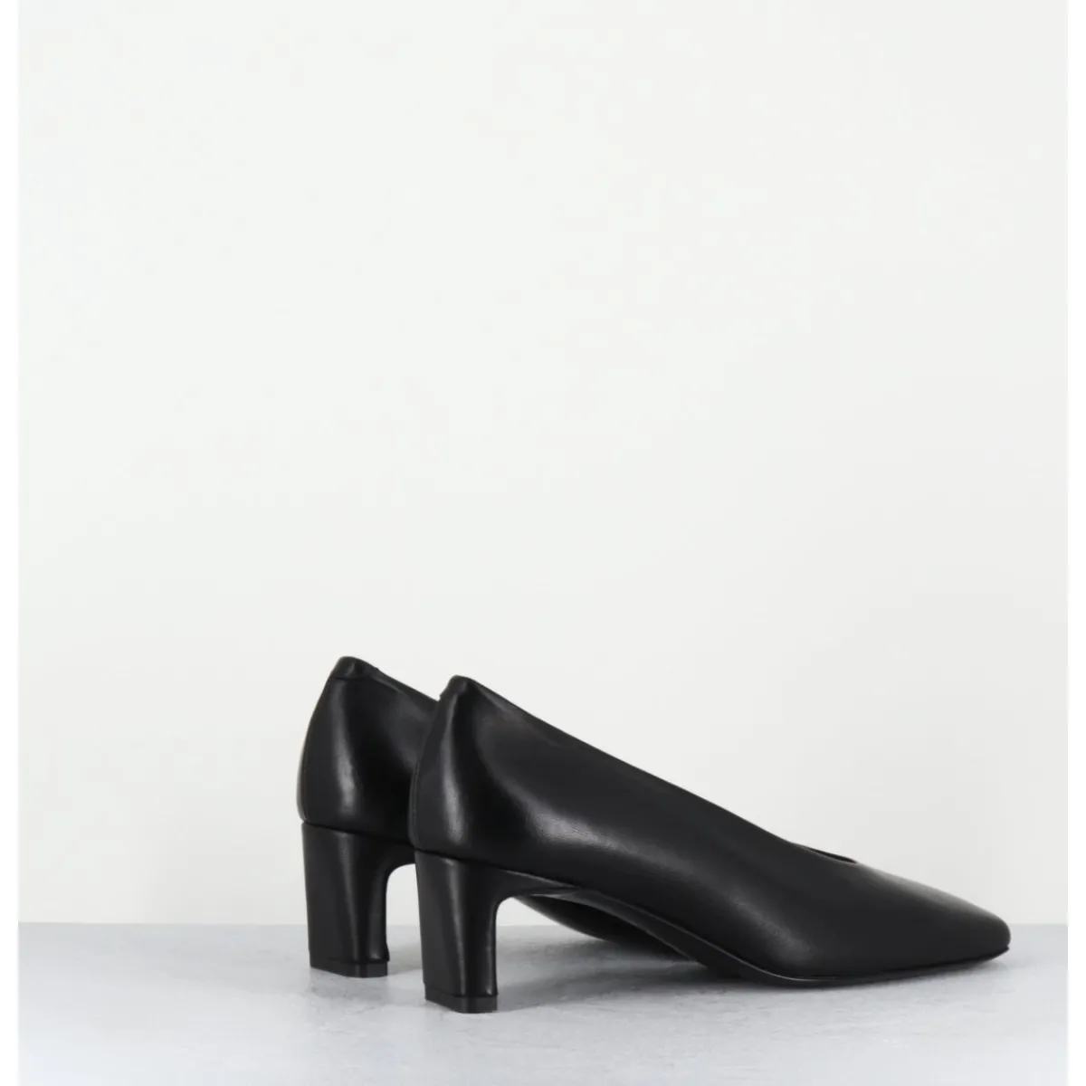 Chaussures^TO&CO Escarpins petit talon bout carré en cuir - SANTI BLACK COWHIDE NOIR