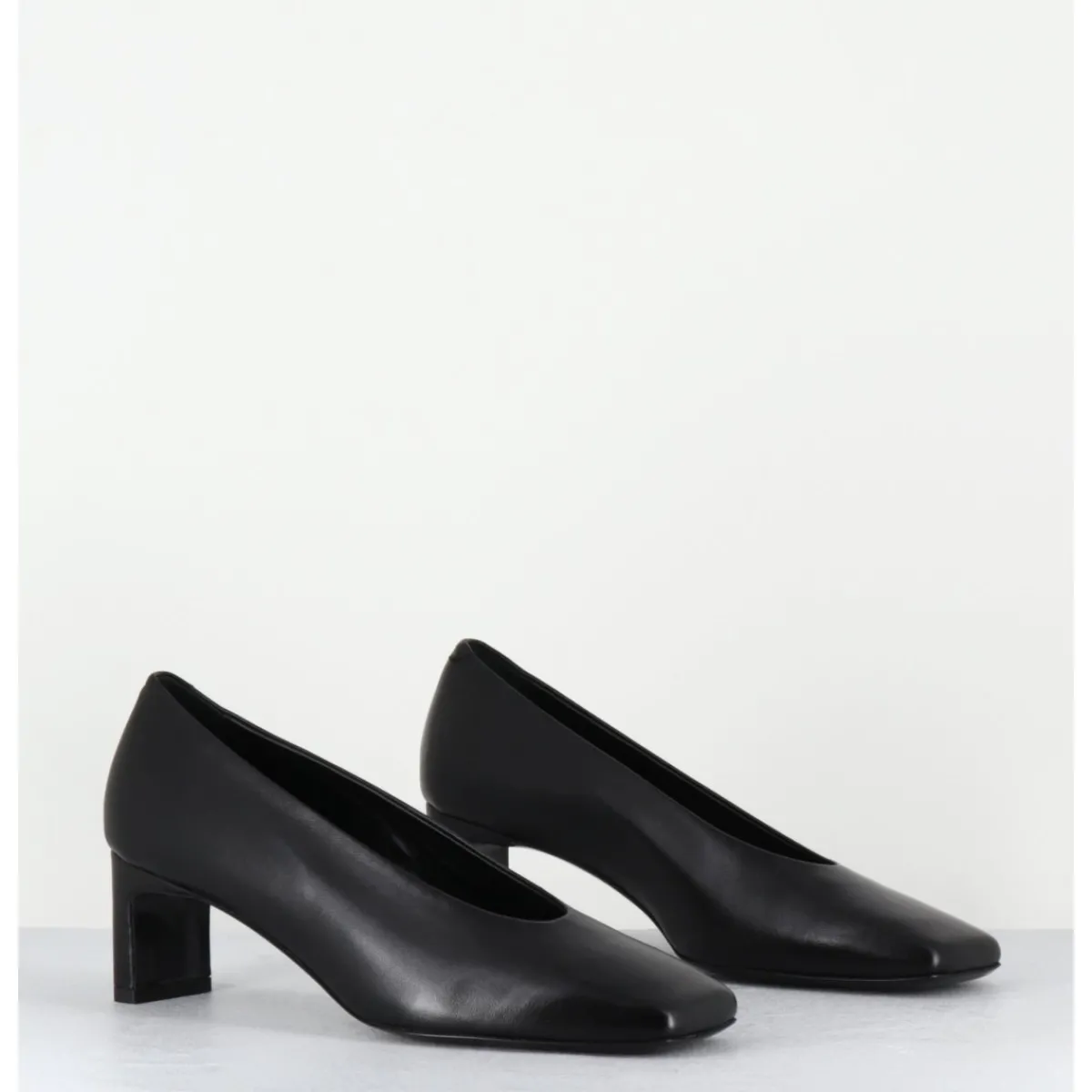 Chaussures^TO&CO Escarpins petit talon bout carré en cuir - SANTI BLACK COWHIDE NOIR