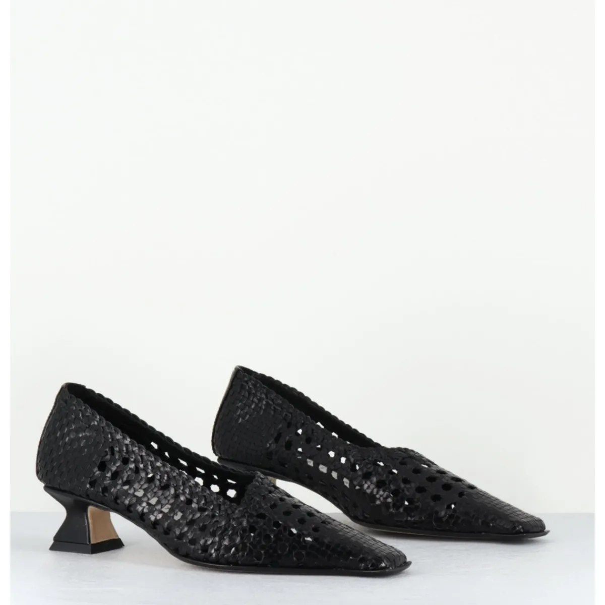 Chaussures^MIISTA Escarpins petit talon en cuir tressé bout carré - GISLA BLACK COURT NOIR