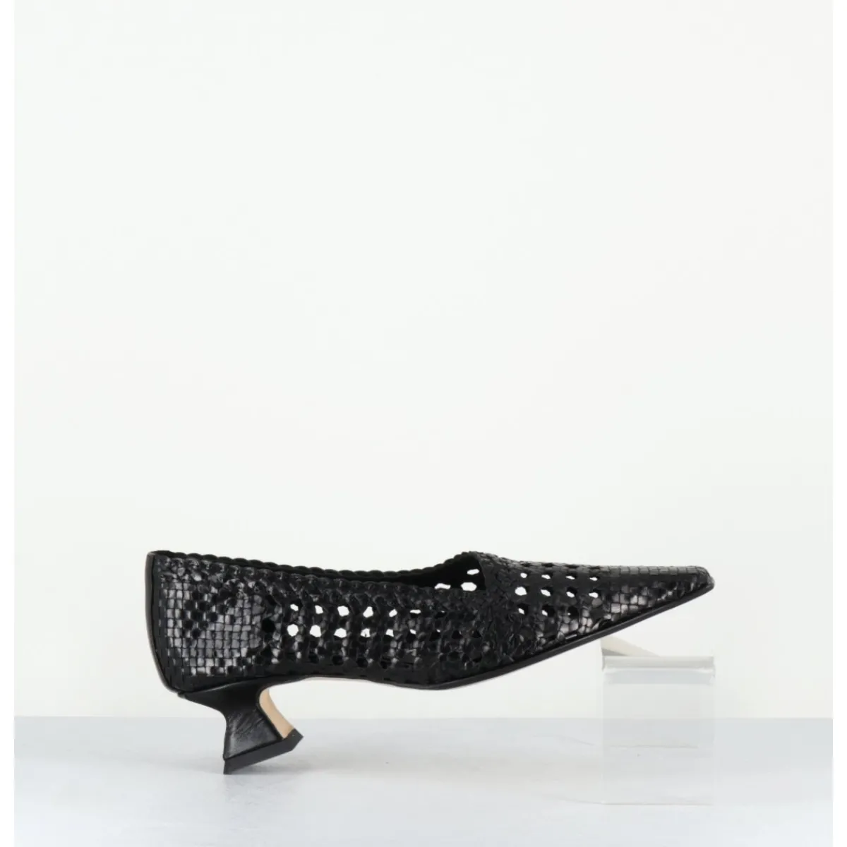 Chaussures^MIISTA Escarpins petit talon en cuir tressé bout carré - GISLA BLACK COURT NOIR
