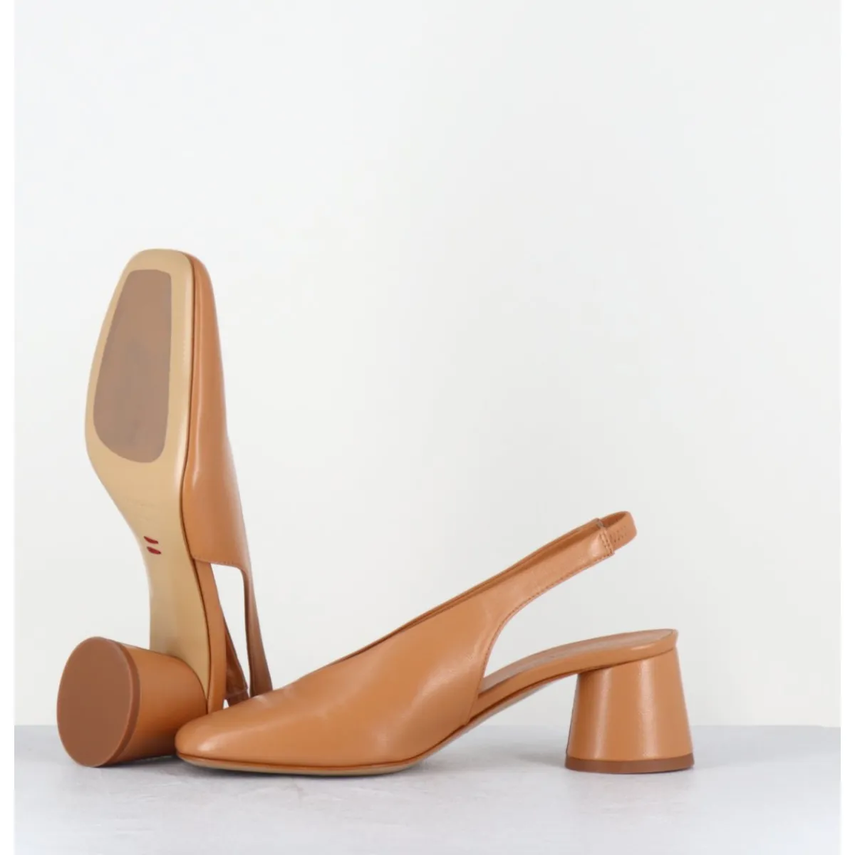 Chaussures^HALMANERA Escarpins slingback en cuir caramel petit talon - CALA21 BARON CARAMEL