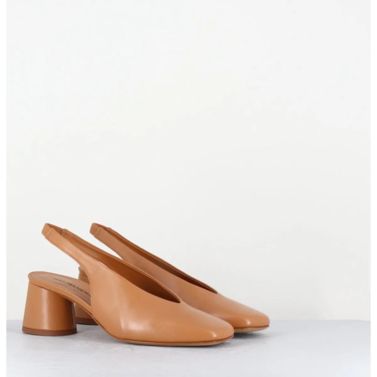 Chaussures^HALMANERA Escarpins slingback en cuir caramel petit talon - CALA21 BARON CARAMEL