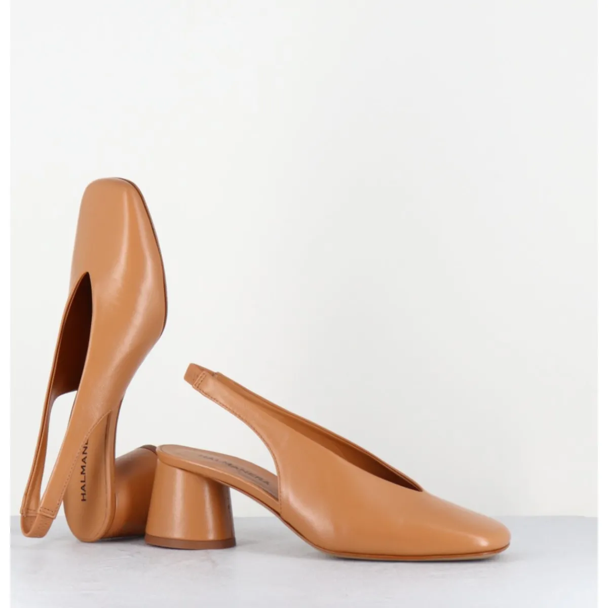 Chaussures^HALMANERA Escarpins slingback en cuir caramel petit talon - CALA21 BARON CARAMEL