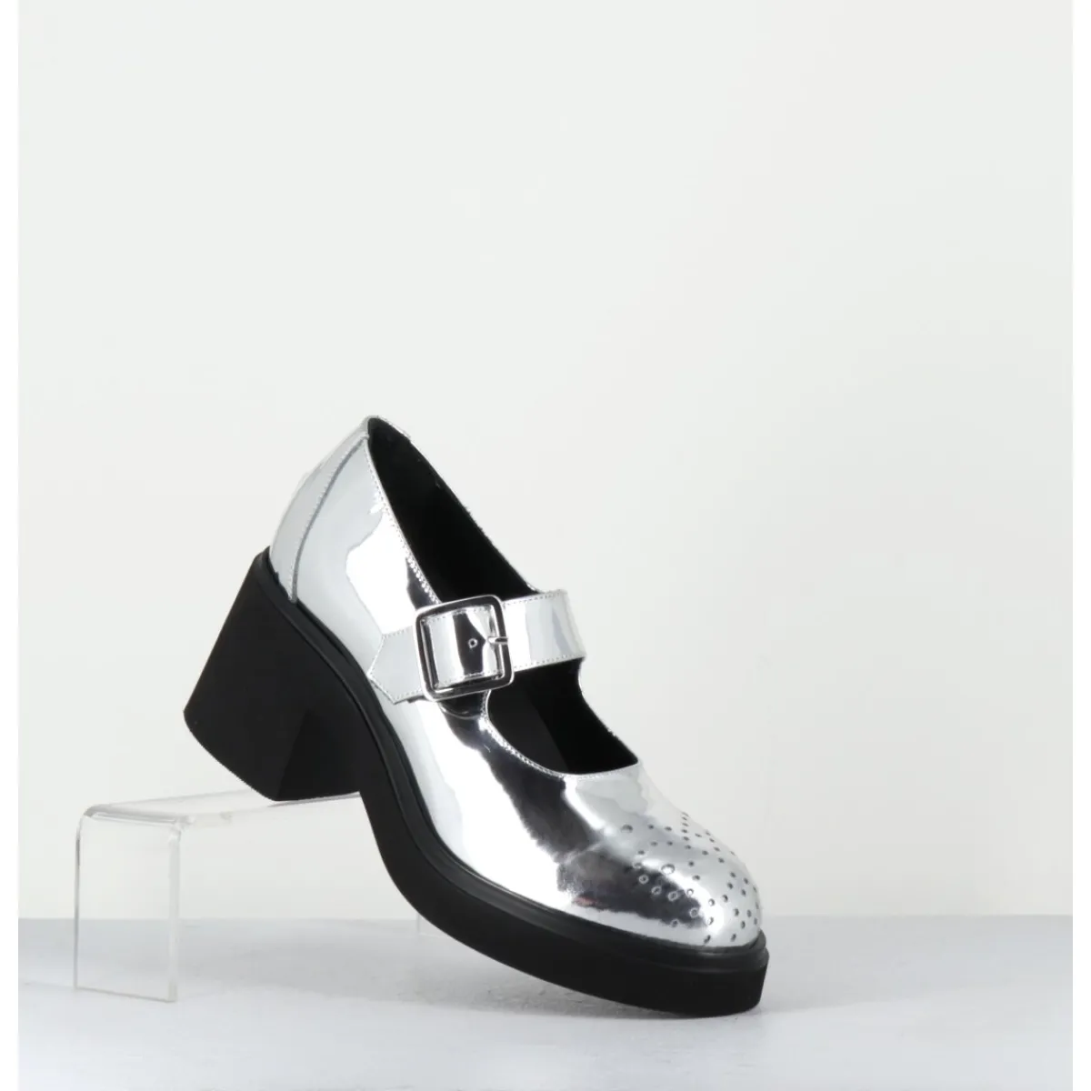 Chaussures^OA NON FASHION Mary-Jane à talon en cuir glacé miroir - AL111 SUPERLUX O ARGENT