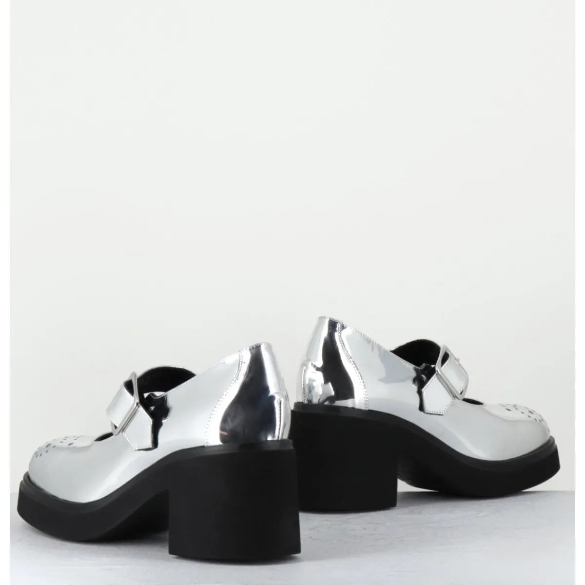 Chaussures^OA NON FASHION Mary-Jane à talon en cuir glacé miroir - AL111 SUPERLUX O ARGENT