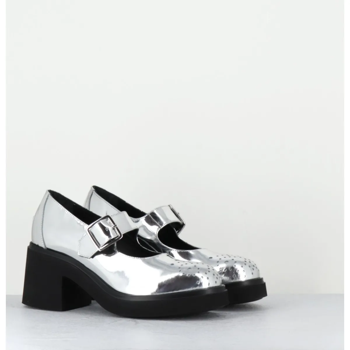 Chaussures^OA NON FASHION Mary-Jane à talon en cuir glacé miroir - AL111 SUPERLUX O ARGENT