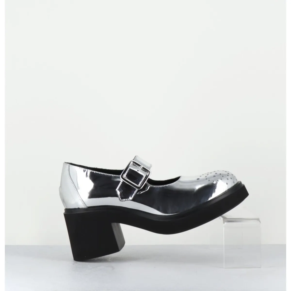 Chaussures^OA NON FASHION Mary-Jane à talon en cuir glacé miroir - AL111 SUPERLUX O ARGENT