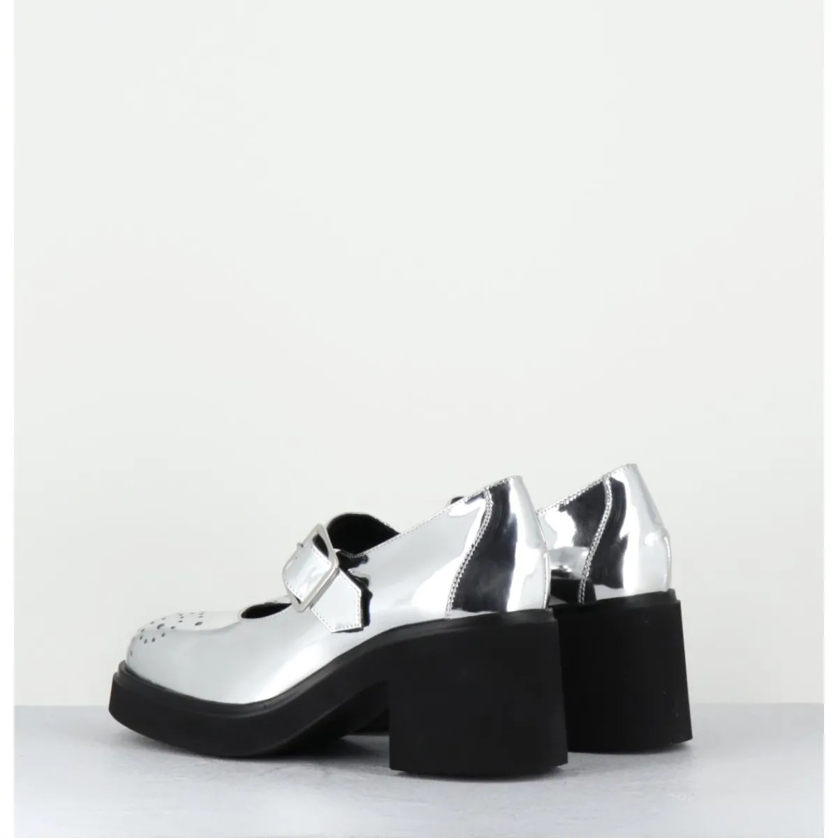 Chaussures^OA NON FASHION Mary-Jane à talon en cuir glacé miroir - AL111 SUPERLUX O ARGENT