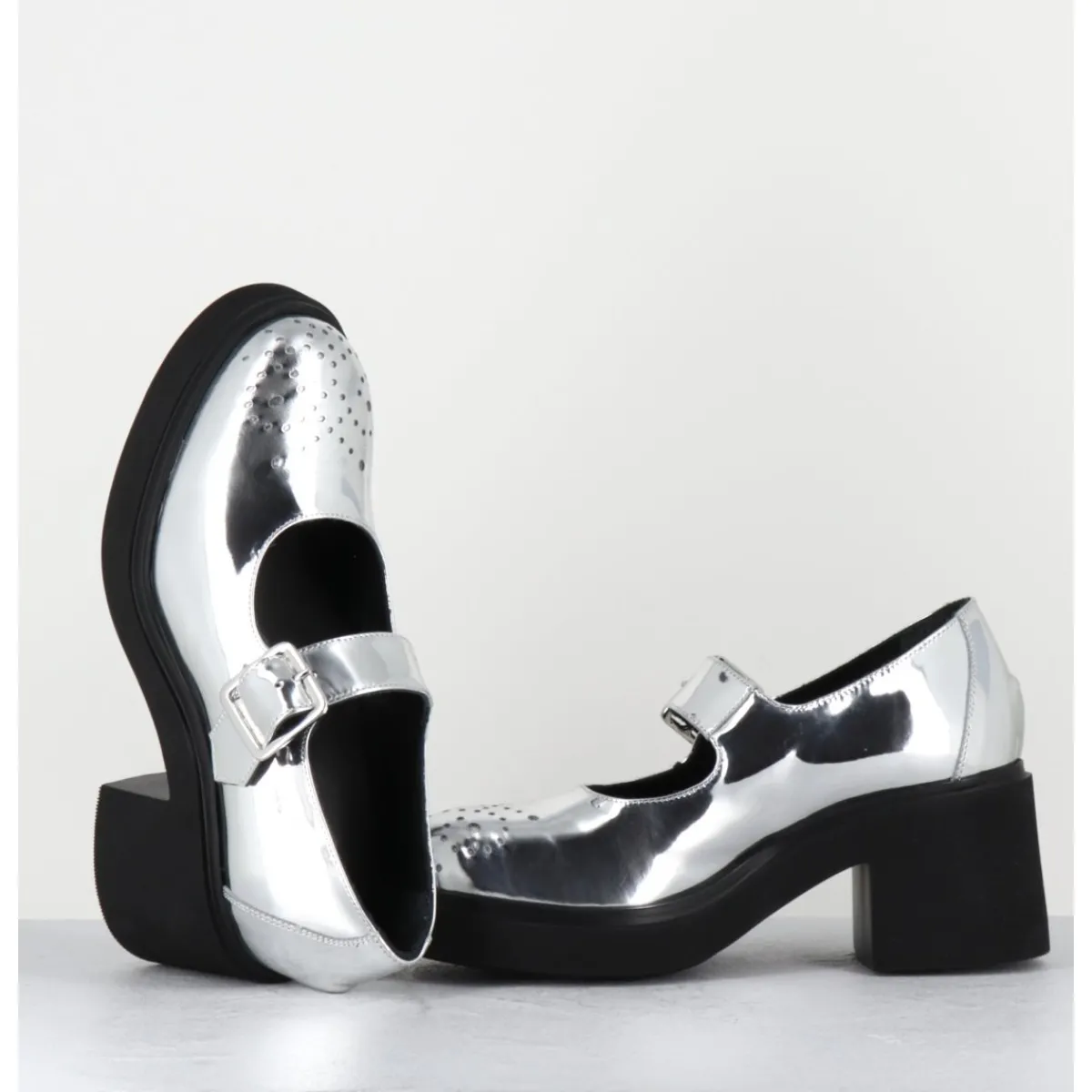Chaussures^OA NON FASHION Mary-Jane à talon en cuir glacé miroir - AL111 SUPERLUX O ARGENT