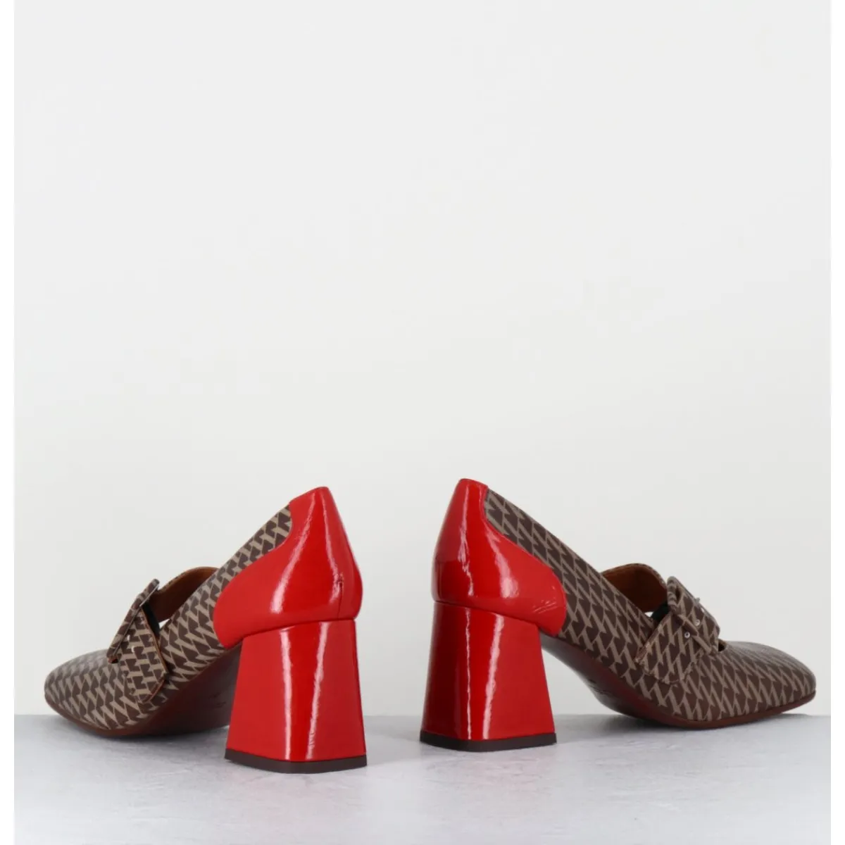 Chaussures^CHIE MIHARA Mary-Jane à talon en cuir imprimé pied-de-poule & talon vernis rouge - SYSA GALLO TESTA