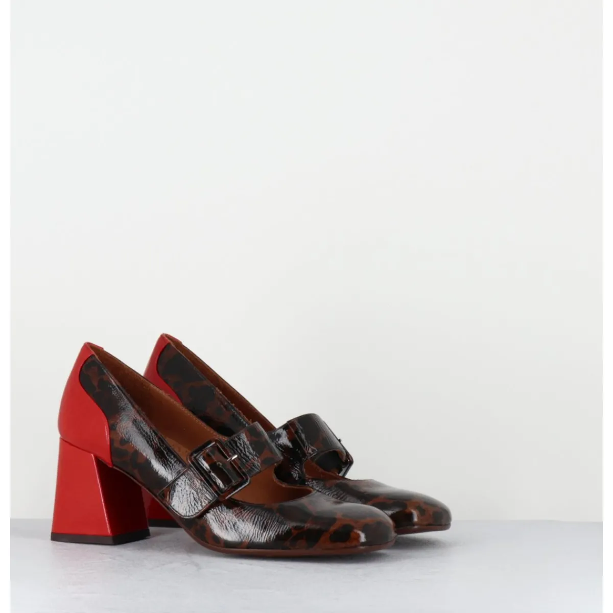 Chaussures^CHIE MIHARA Mary-Jane à talon en cuir vernis leopard & talon rouge - SYSA FIAT CASTANO