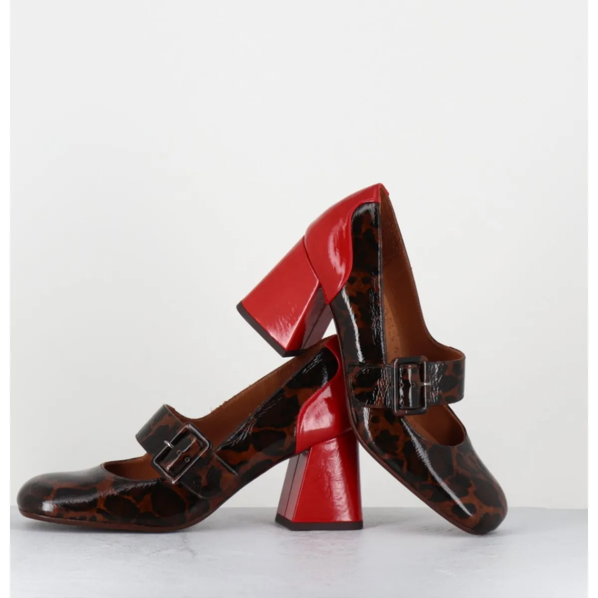 Chaussures^CHIE MIHARA Mary-Jane à talon en cuir vernis leopard & talon rouge - SYSA FIAT CASTANO