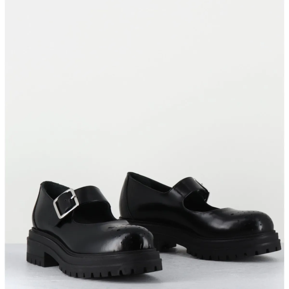 Chaussures^OA NON FASHION Mary-Jane en cuir glacé semelle épaisse - AL108 ABRASIVATO NERO NOIR