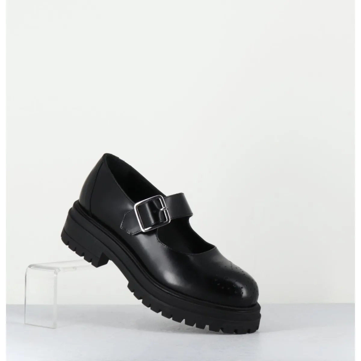 Chaussures^OA NON FASHION Mary-Jane en cuir glacé semelle épaisse - AL108 ABRASIVATO NERO NOIR