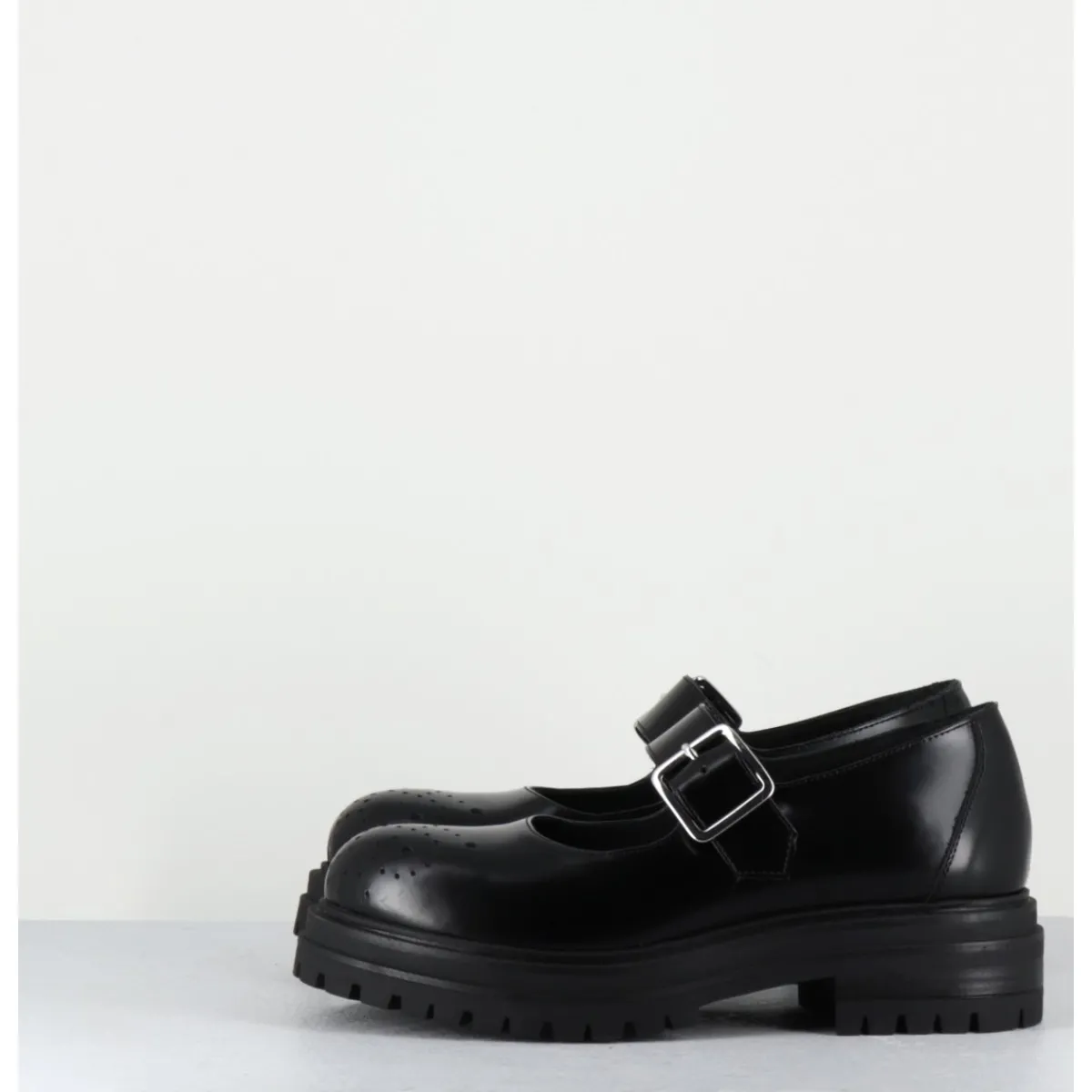 Chaussures^OA NON FASHION Mary-Jane en cuir glacé semelle épaisse - AL108 ABRASIVATO NERO NOIR