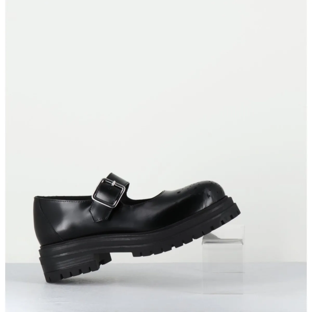 Chaussures^OA NON FASHION Mary-Jane en cuir glacé semelle épaisse - AL108 ABRASIVATO NERO NOIR