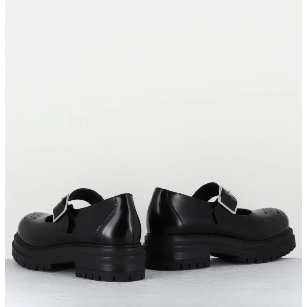 Chaussures^OA NON FASHION Mary-Jane en cuir glacé semelle épaisse - AL108 ABRASIVATO NERO NOIR