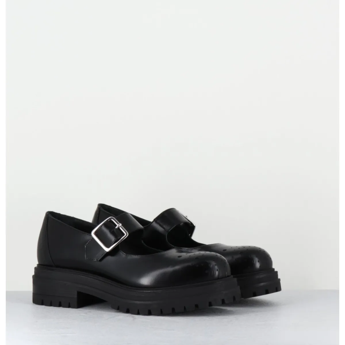 Chaussures^OA NON FASHION Mary-Jane en cuir glacé semelle épaisse - AL108 ABRASIVATO NERO NOIR