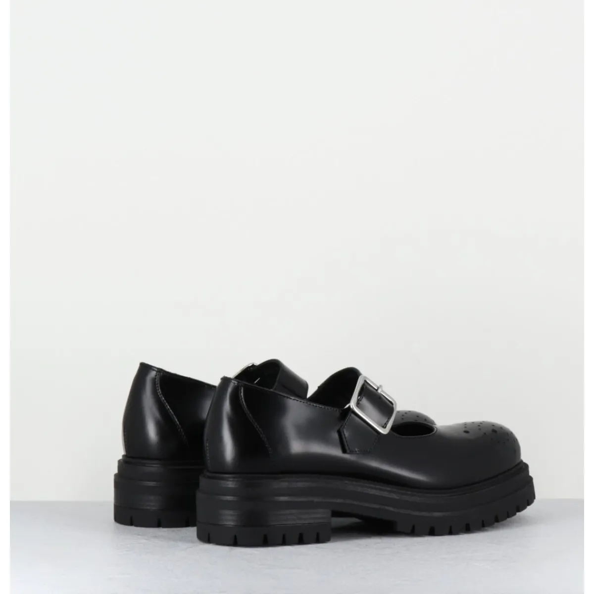 Chaussures^OA NON FASHION Mary-Jane en cuir glacé semelle épaisse - AL108 ABRASIVATO NERO NOIR