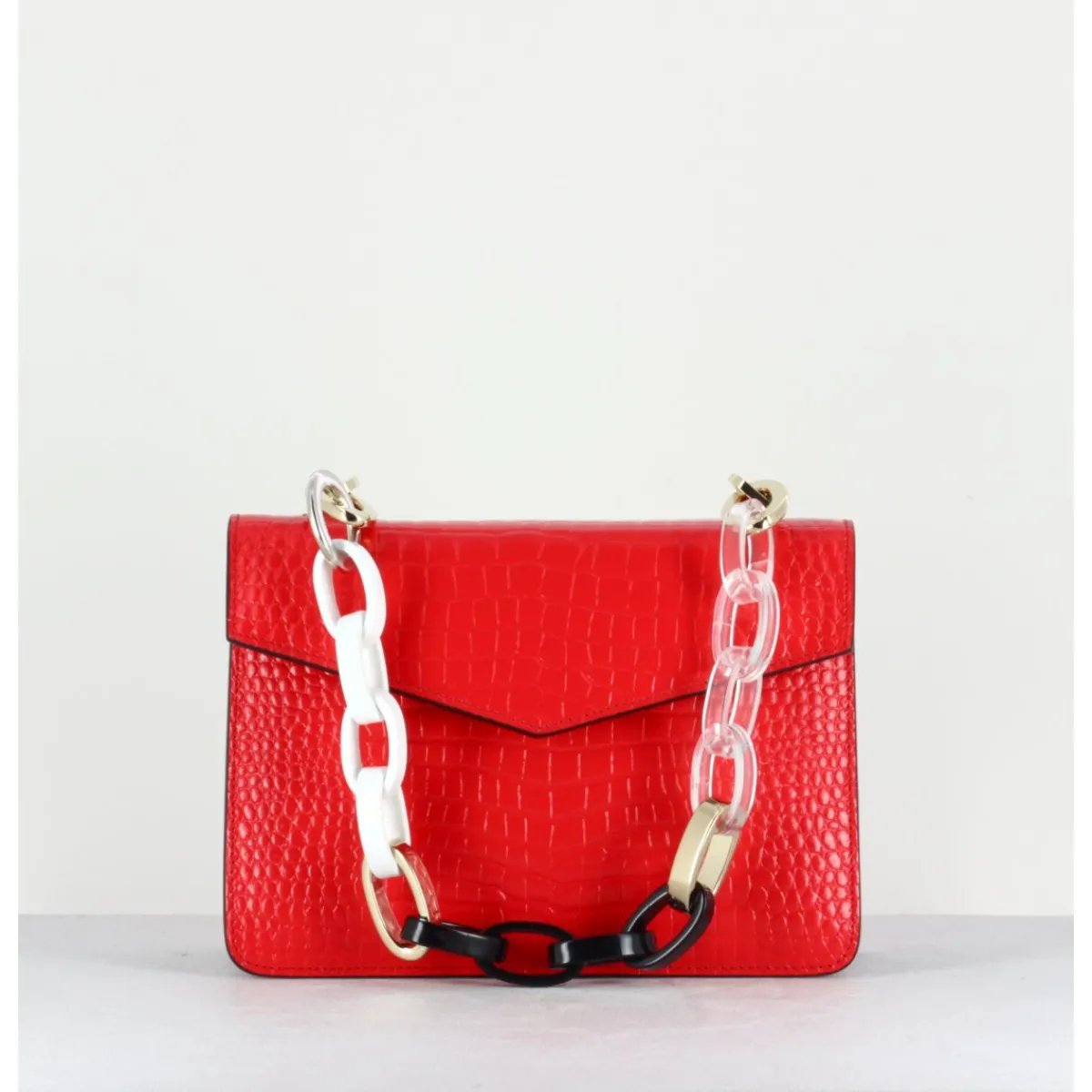 Les Sacs^LES PETITS JOUEURS Mini Pixie Chunky Chain - Croco ROUGE