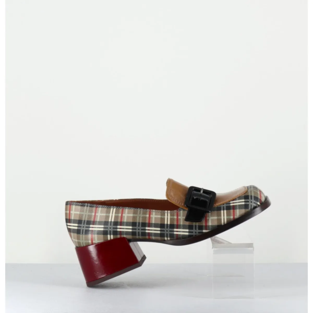 Mocassins | Chaussures^CHIE MIHARA Mocassins à petit talon cuir imprimé tartan & boucle - BUCLE SCOTCH CLASSIC