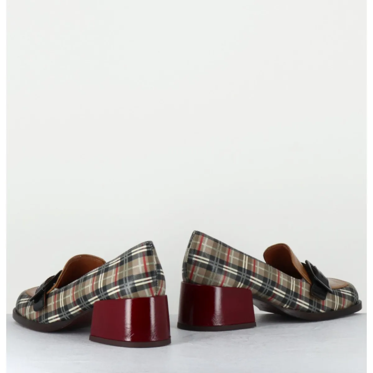 Mocassins | Chaussures^CHIE MIHARA Mocassins à petit talon cuir imprimé tartan & boucle - BUCLE SCOTCH CLASSIC