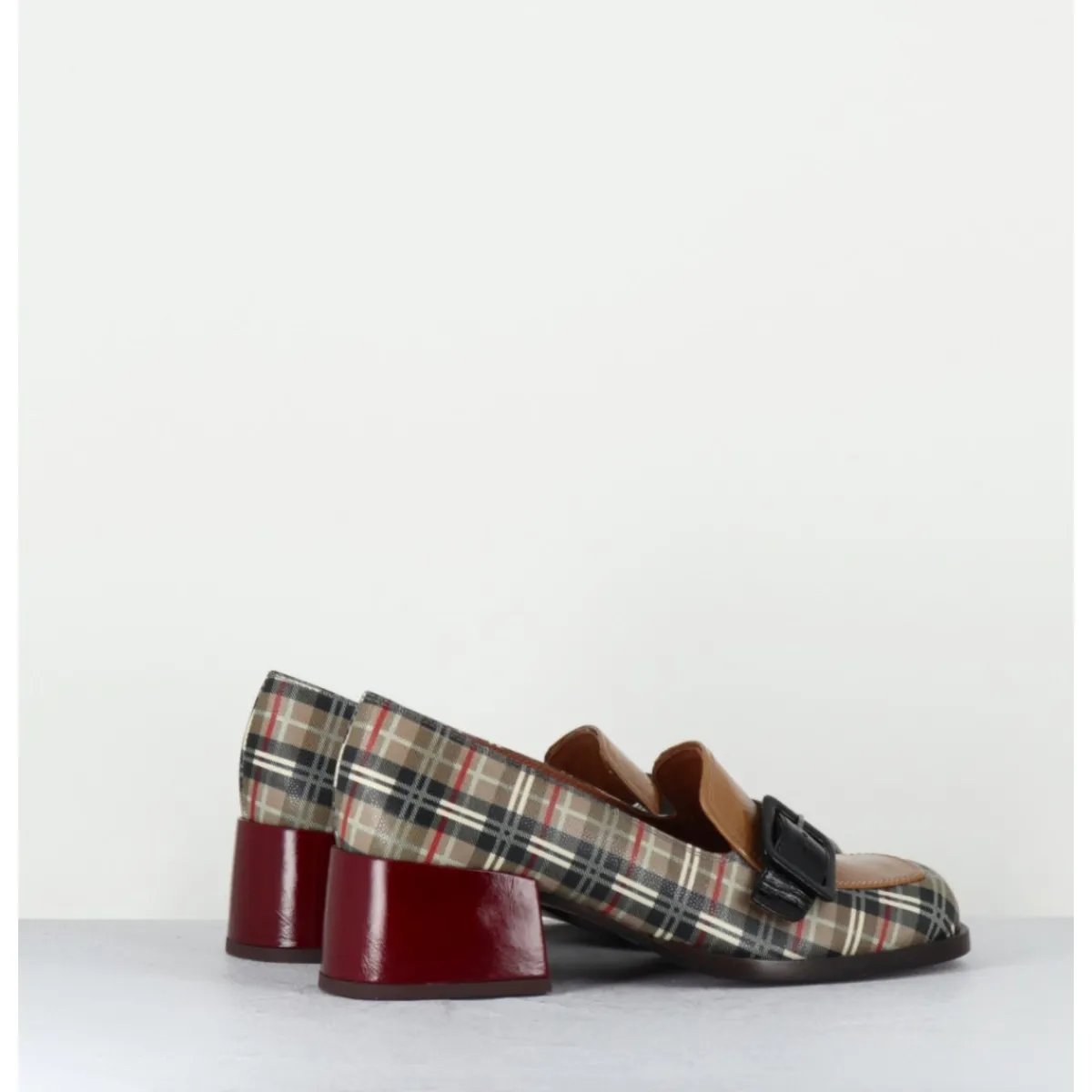 Mocassins | Chaussures^CHIE MIHARA Mocassins à petit talon cuir imprimé tartan & boucle - BUCLE SCOTCH CLASSIC