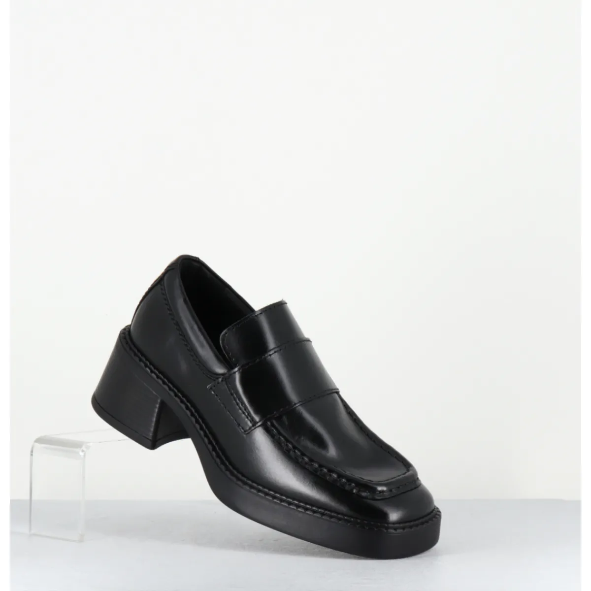 Mocassins | Chaussures^E8 BY MIISTA Mocassins à talon en cuir bout carré - KARINA BLACK LOAFERS NOIR