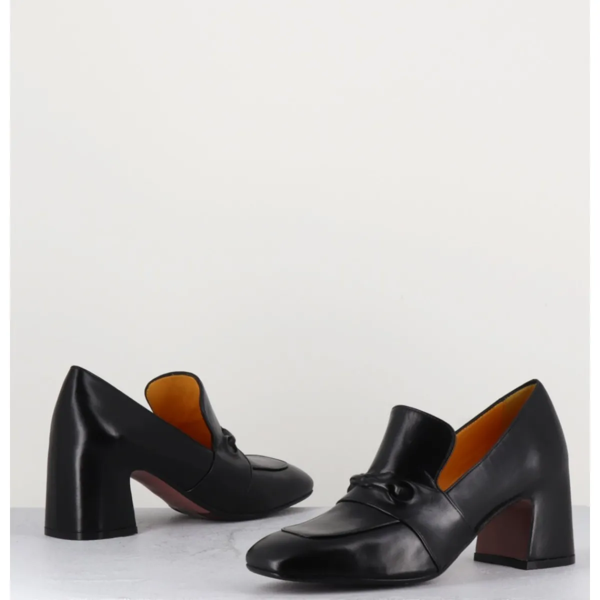 Mocassins | Chaussures^MARA BINI Mocassins à talon 70s en cuir bout carré - F511 SETA BLACK NOIR