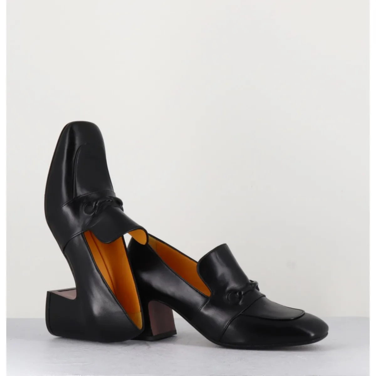 Mocassins | Chaussures^MARA BINI Mocassins à talon 70s en cuir bout carré - F511 SETA BLACK NOIR