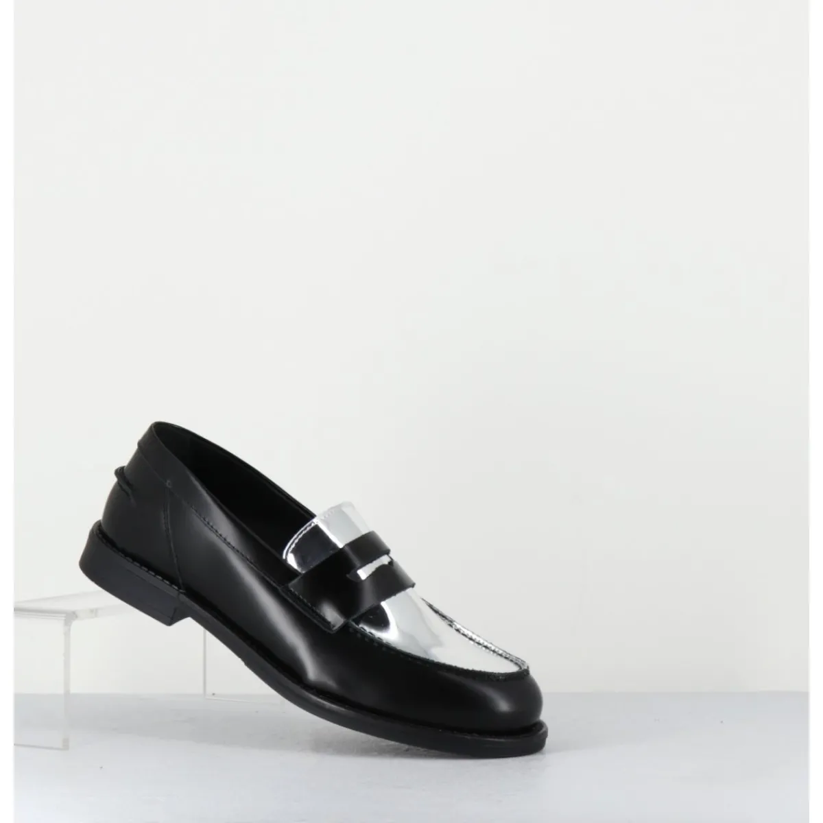 Mocassins | Chaussures^OA NON FASHION Mocassins en cuir glacé noir & argent - AL103 NERO ARGENTO