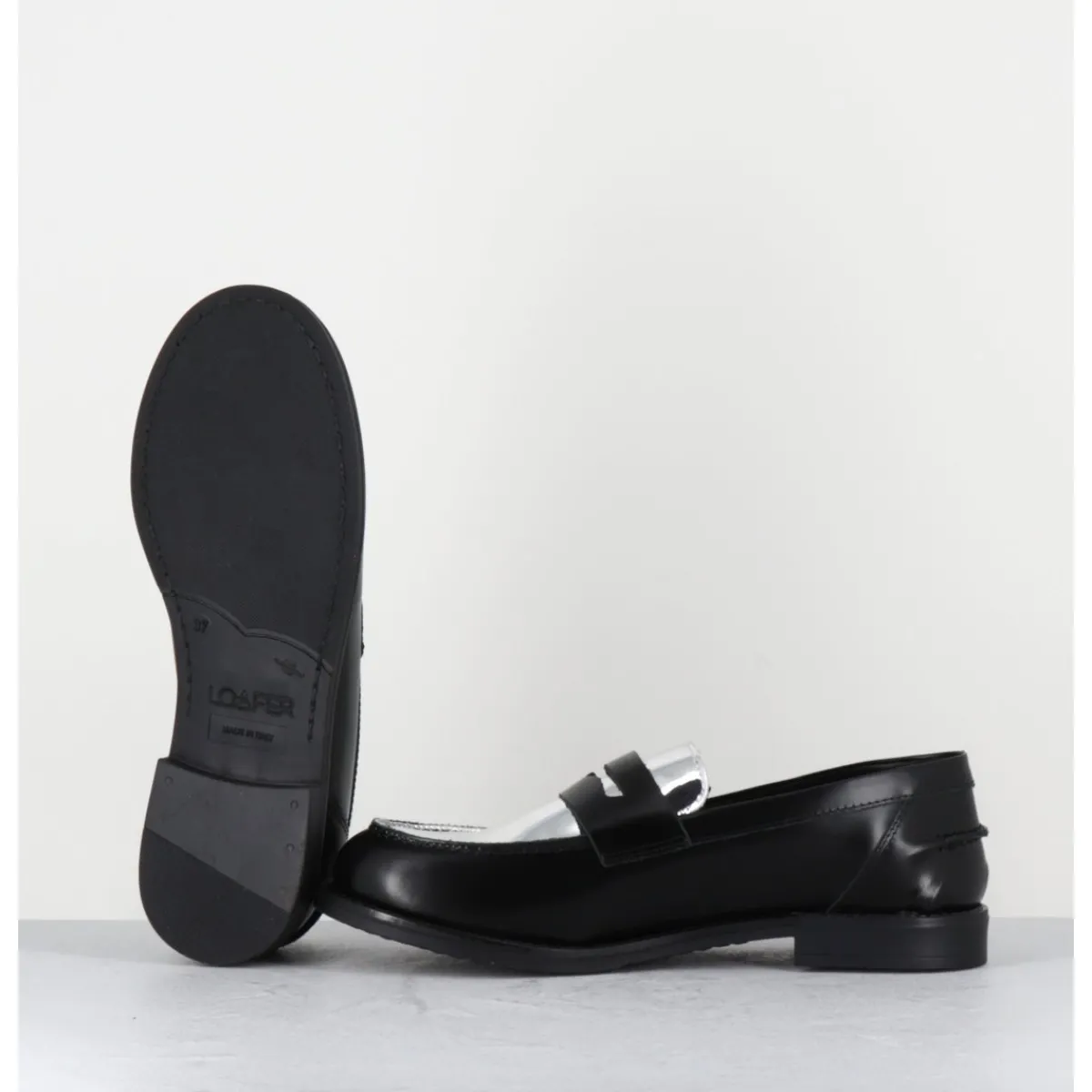 Mocassins | Chaussures^OA NON FASHION Mocassins en cuir glacé noir & argent - AL103 NERO ARGENTO