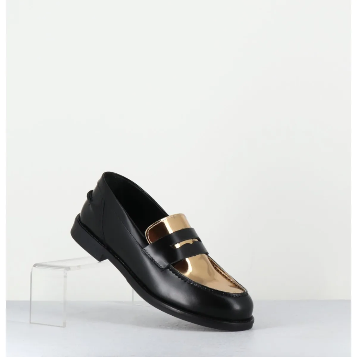 Mocassins | Chaussures^OA NON FASHION Mocassins en cuir glacé noir & or - AL103 NERO ORO