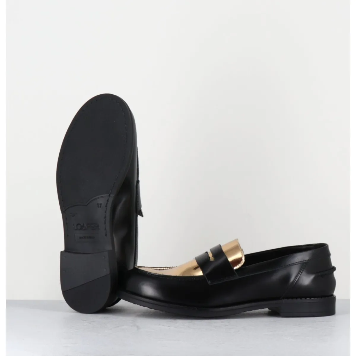 Mocassins | Chaussures^OA NON FASHION Mocassins en cuir glacé noir & or - AL103 NERO ORO